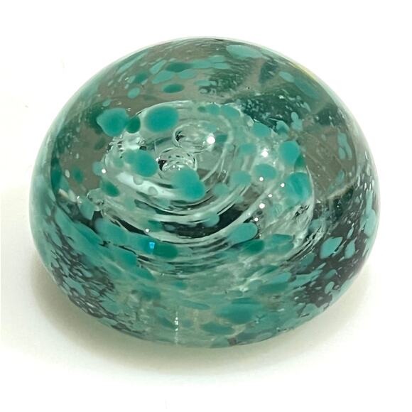 Vintage G RED Mark Murano Style Art Glass Clear & Turquoise Teal PAPERWEIGHT 3" - Picture 4 of 7